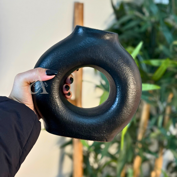 Vase Tafoukt noir mat texturé petit