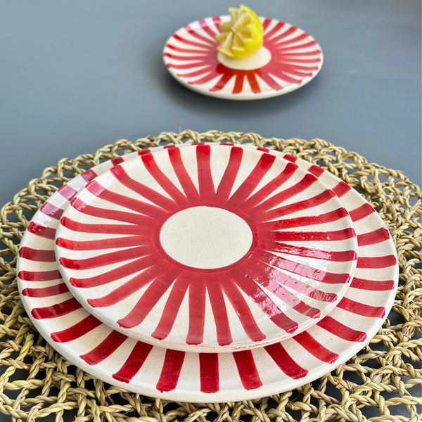 Set de 3 assiettes Tafoukt Rouge rayé