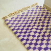 Tapis berbère Beni Ouarain damier crèmeet mauve 100% laine de mouton - 168cm / 100cm
