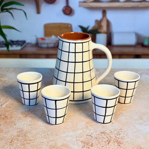 Verre Tisslit artisanale motif quadrillé noir et blanc