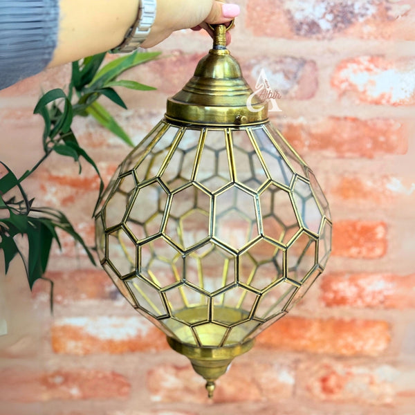 Suspension traditionnelle artisanale en verre et laiton doré