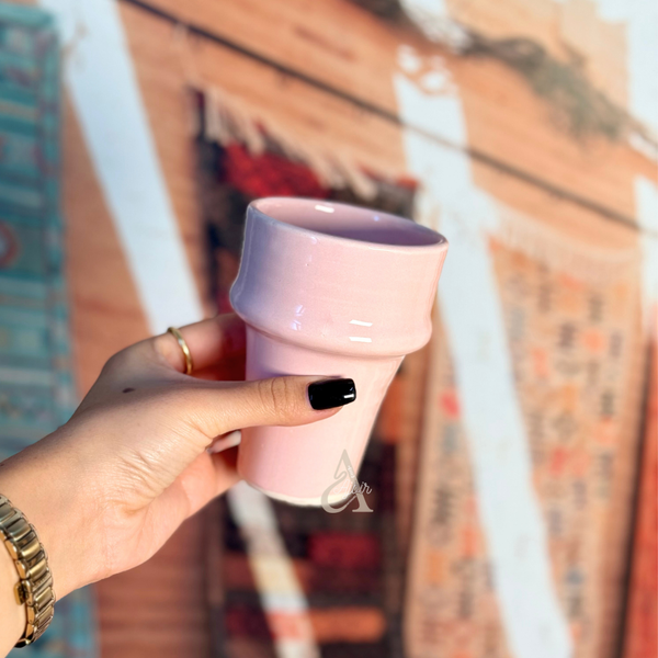 Grand verre beldi en céramique artisanale rose