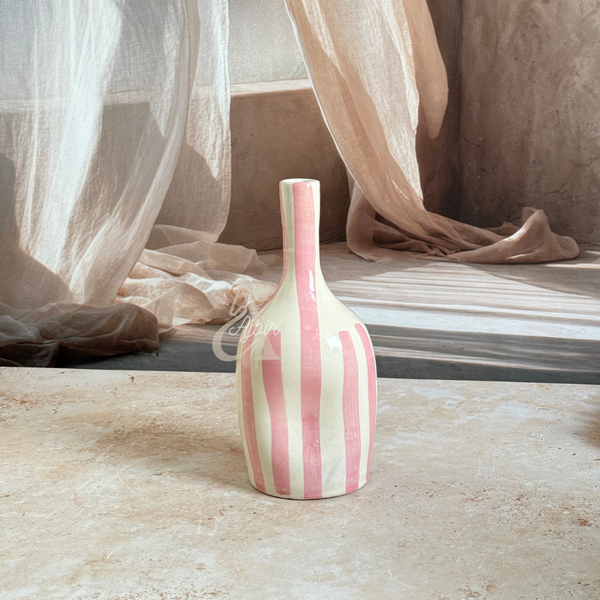 Vase bouteille creux rayé rose clair Tanit