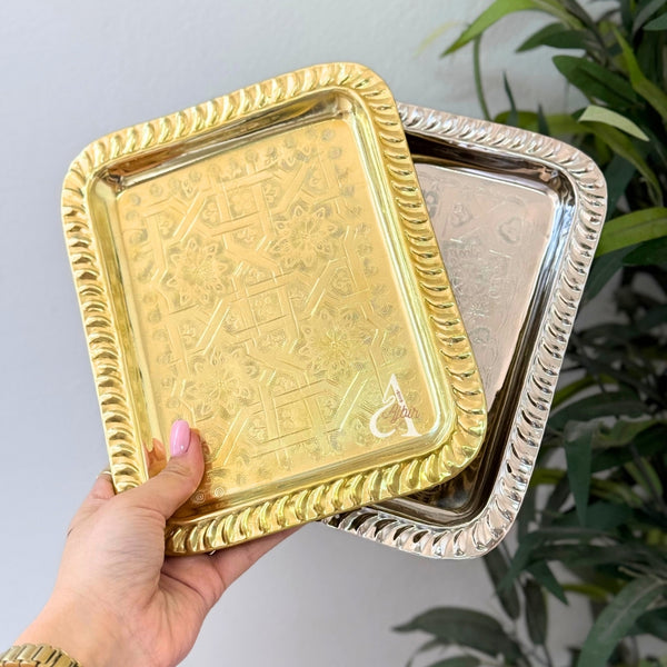 Plateau artisanal siniya rectangle argenté