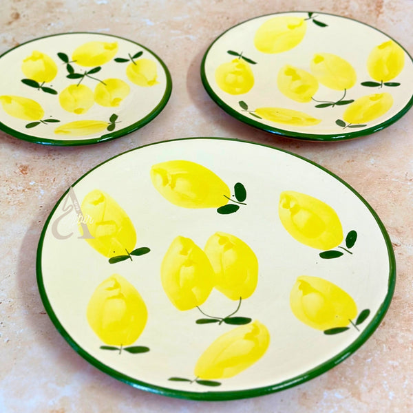 Set de 3 Assiettes Artisanales aux Motifs Citron