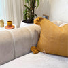 Housse de Coussin artisanale à pompons Jaune moutarde