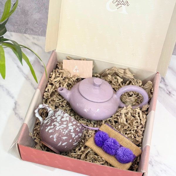 Coffret cadeau artisanal théière mauve