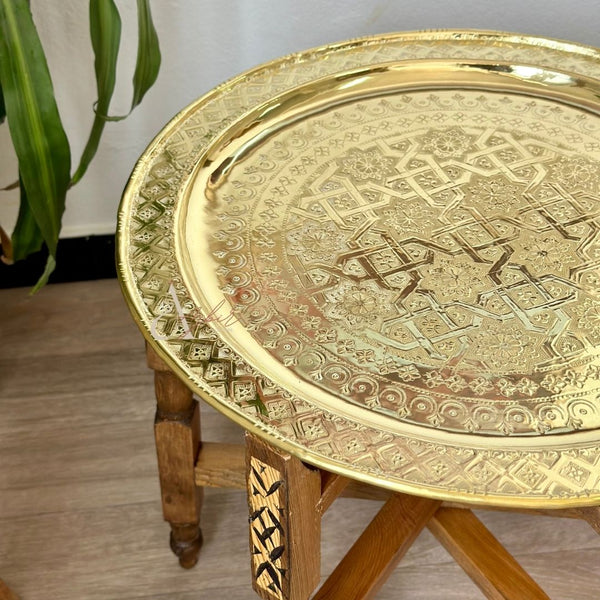 Table traditionnelle Marocaine en bois et laiton - Ajbir