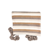 Plaid imprimé à pompon rayé beige crème taupe - Ajbir