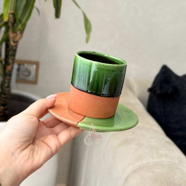 Tasse à café avec sous tasse bicolore