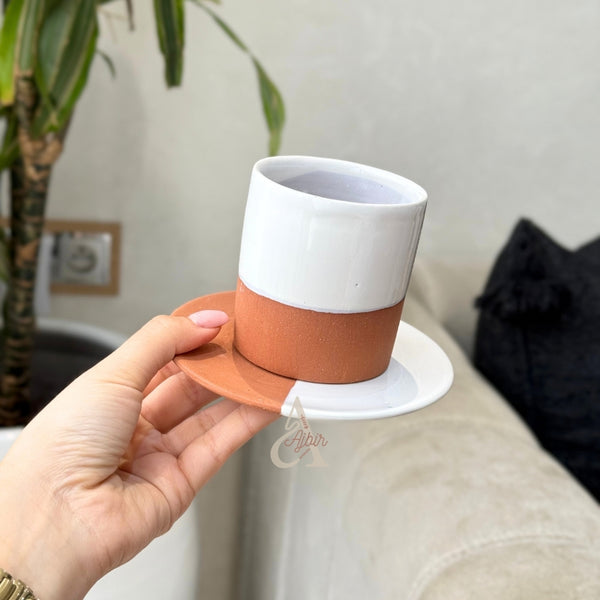 Tasse à café avec sous tasse bicolore