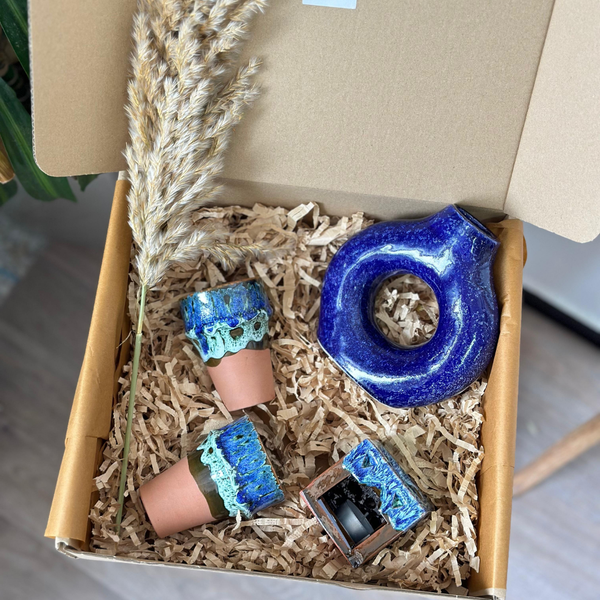 Coffret cadeau artisanal Tafoukt bleu moucheté