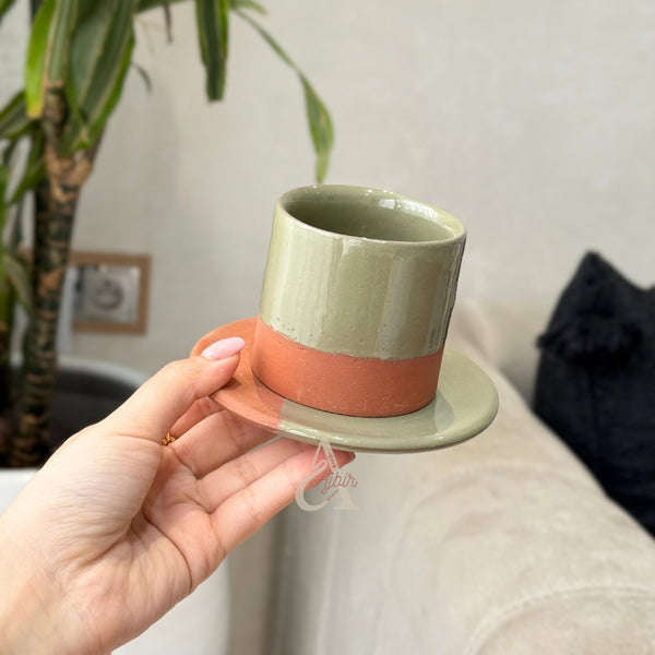 Tasse à café avec sous tasse bicolore