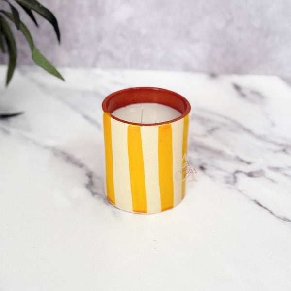 Bougie artisanale rayée en terre cuite parfum Oud