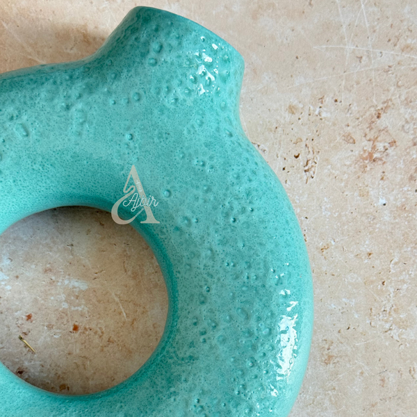 Vase Tafoukt texturé vernis turquoise