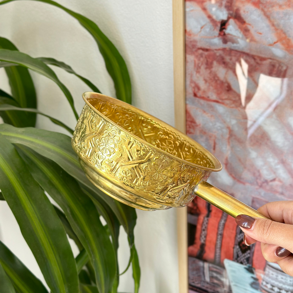 Tassa Hammam doréé en cuivre 15cm avec manche - Ajbir