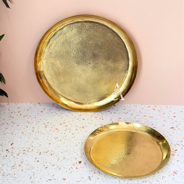 Plateau artisanale martelée en laiton doré 30cm