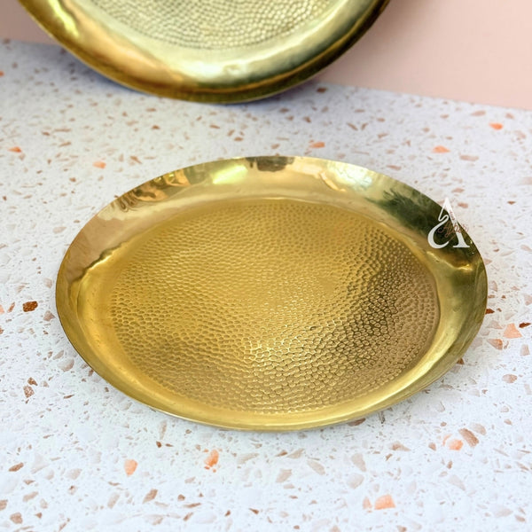 Plateau artisanale martelée en laiton doré petit