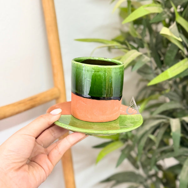 Tasse à café avec sous tasse bicolore