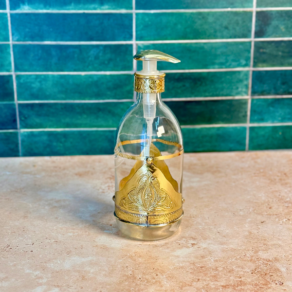 Distributeur de savon en verre et laiton doré grand Adrar 500ml