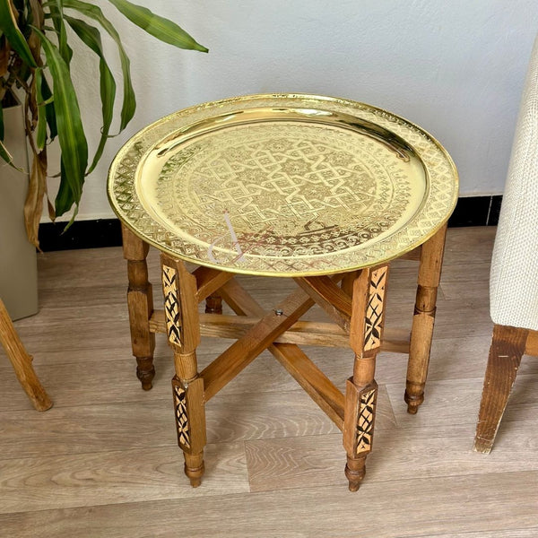 Table traditionnelle Marocaine en bois et laiton - Ajbir