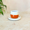 Tasse à café avec sous tasse bicolore blanc et terracota