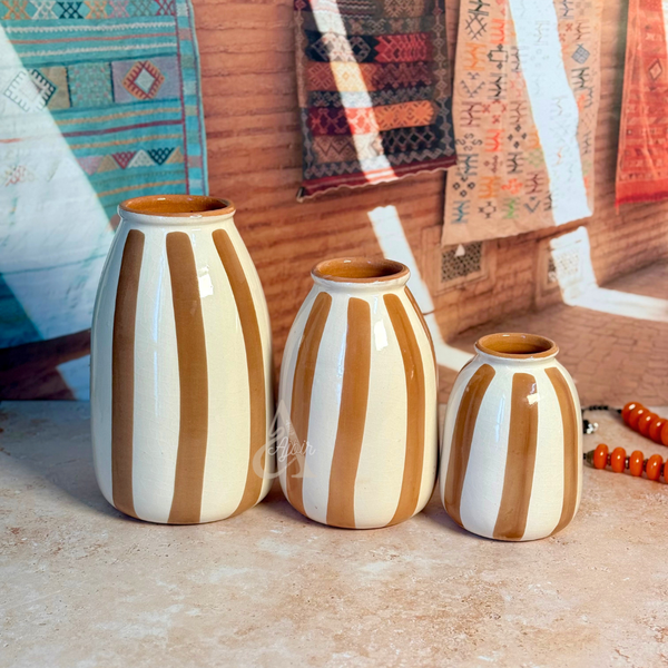 Vase Afer Rayé Crème et Marron Clair
