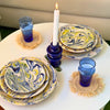 Set de 3 Assiettes Artisanales Marbrées Jaune et Bleue