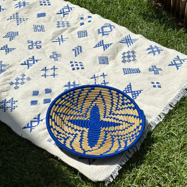 Tapis berbère Hanbal bleu amazigh 100% coton - 150cm/100cm