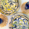 Set de 3 Assiettes Artisanales Marbrées Jaune et Bleue