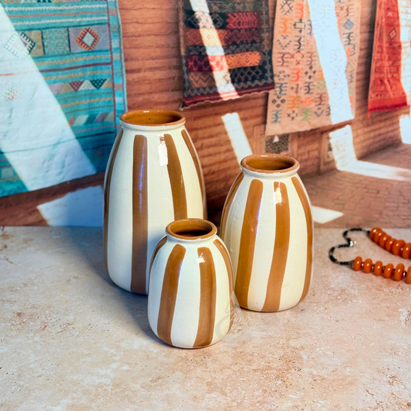 Vase Afer Rayé Crème et Marron Clair