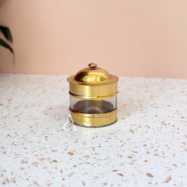 Boite en verre et laiton dorée