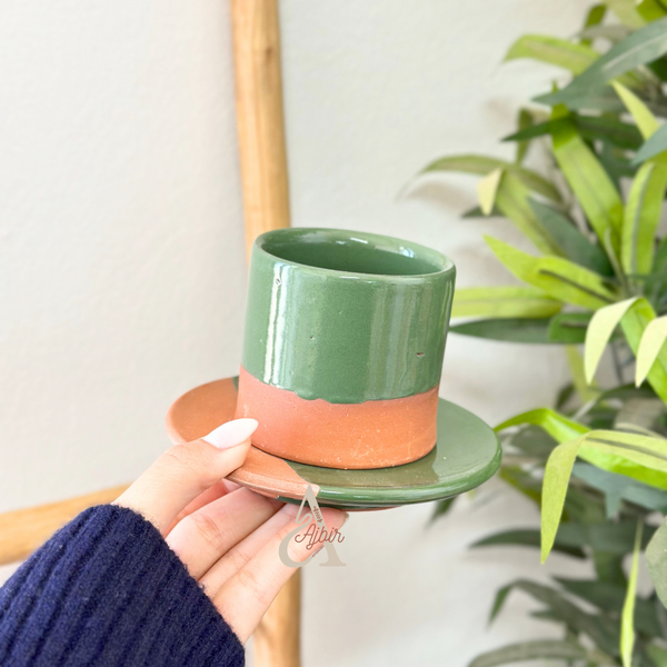 Tasse à café avec sous tasse bicolore