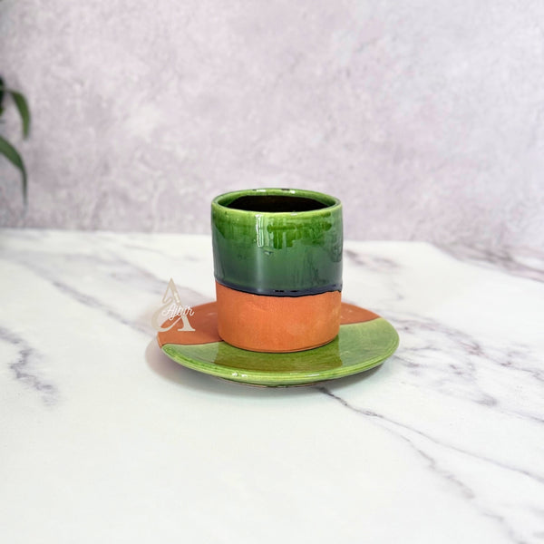 Tasse à café avec sous tasse bicolore