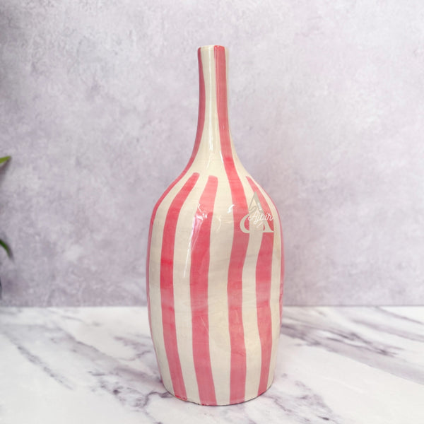 Vase bouteille rayé rose