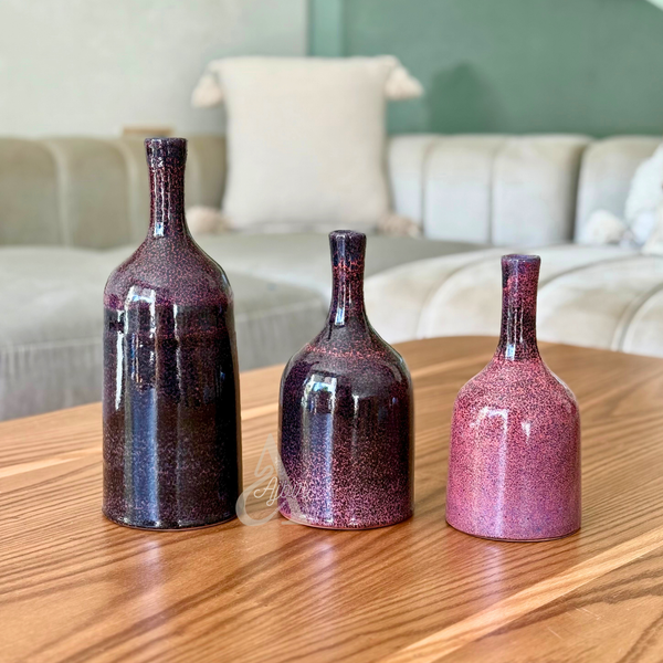 Vase bouteille artisanal en céramique Aubergine mouchetée