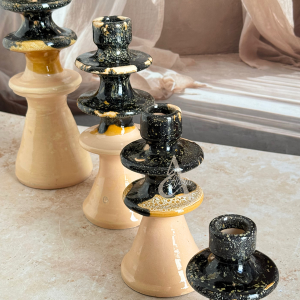 Porte bougie moderne beige et noir