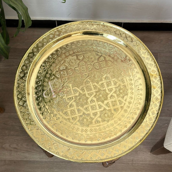 Table traditionnelle Marocaine en bois et laiton - Ajbir