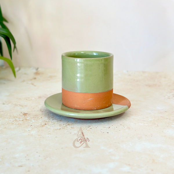 Tasse à café avec sous tasse bicolore