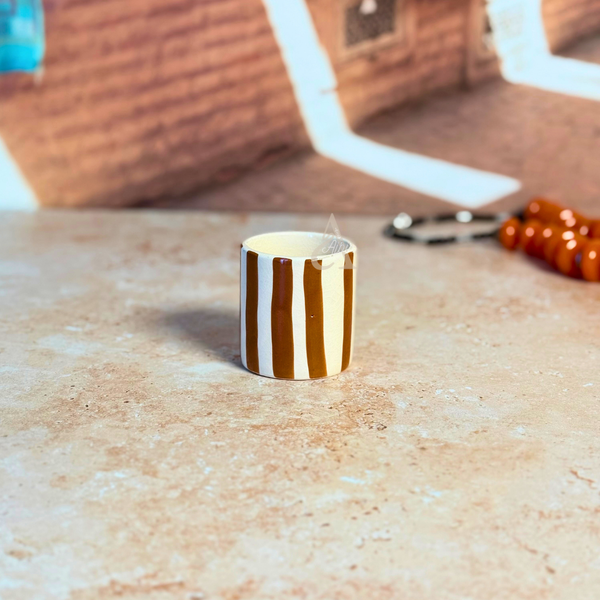 Tasse rayée en céramique artisanale Marron & Crème