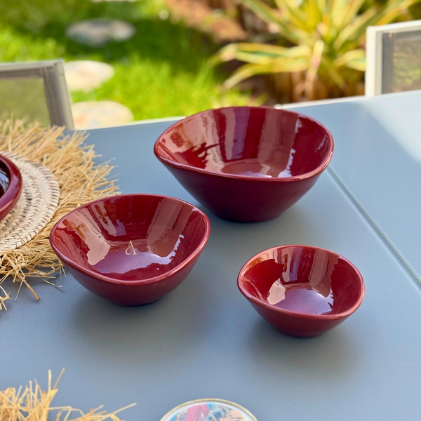 Bol artisanal Tafrant en céramique bordeaux