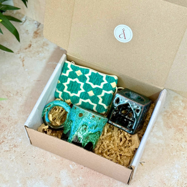 Coffret cadeau artisanal mini zellige turquoise
