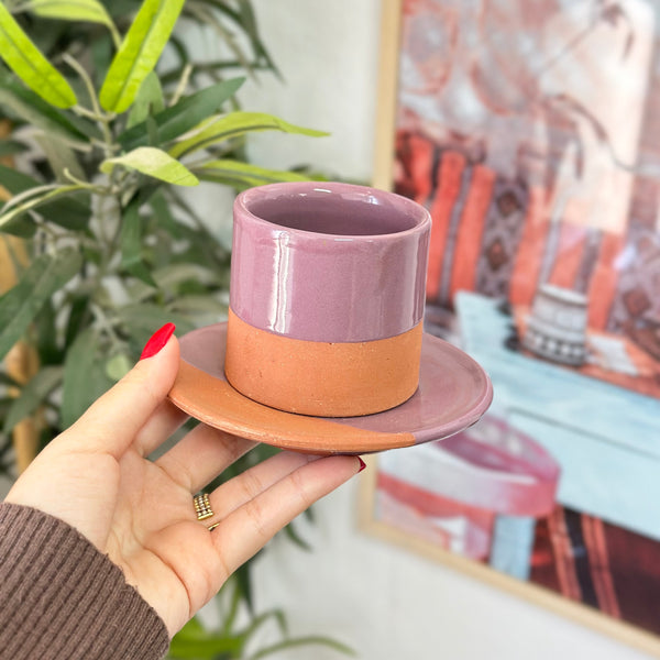 Tasse à café avec sous tasse bicolore