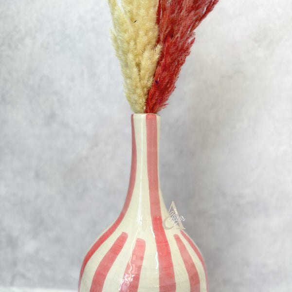 Vase bouteille rayé rose
