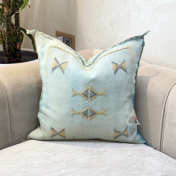 Housse de coussin Sabra (soie de cactus) bleu ciel