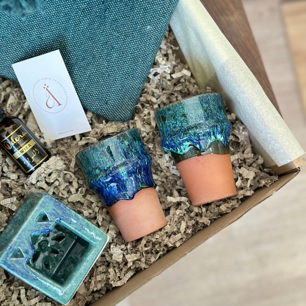 Coffret cadeau artisanal bleu pétrole