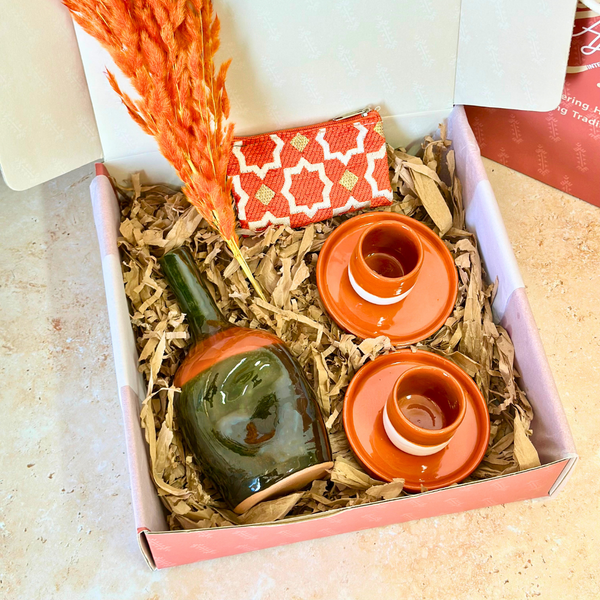 Coffret cadeau artisanal kaki et terracota