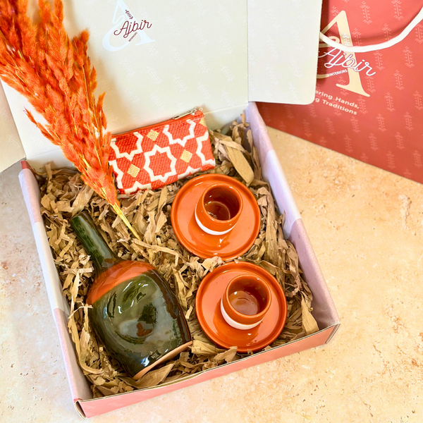 Coffret cadeau artisanal kaki et terracota