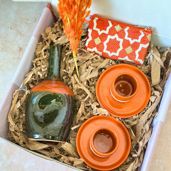 Coffret cadeau artisanal kaki et terracota