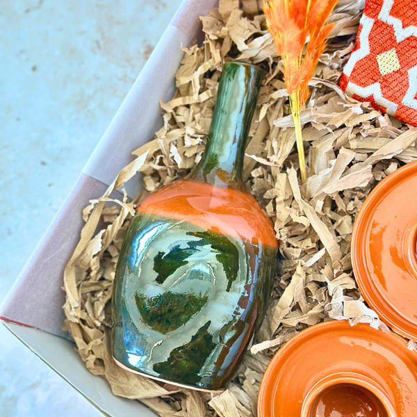 Coffret cadeau artisanal kaki et terracota